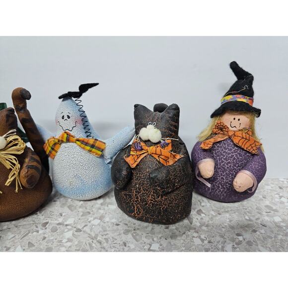 Set of 5 Primitive Rustic Leatherette 5" Aged HALLOWEEN Ghost Black Cat Witch - Picture 3 of 7